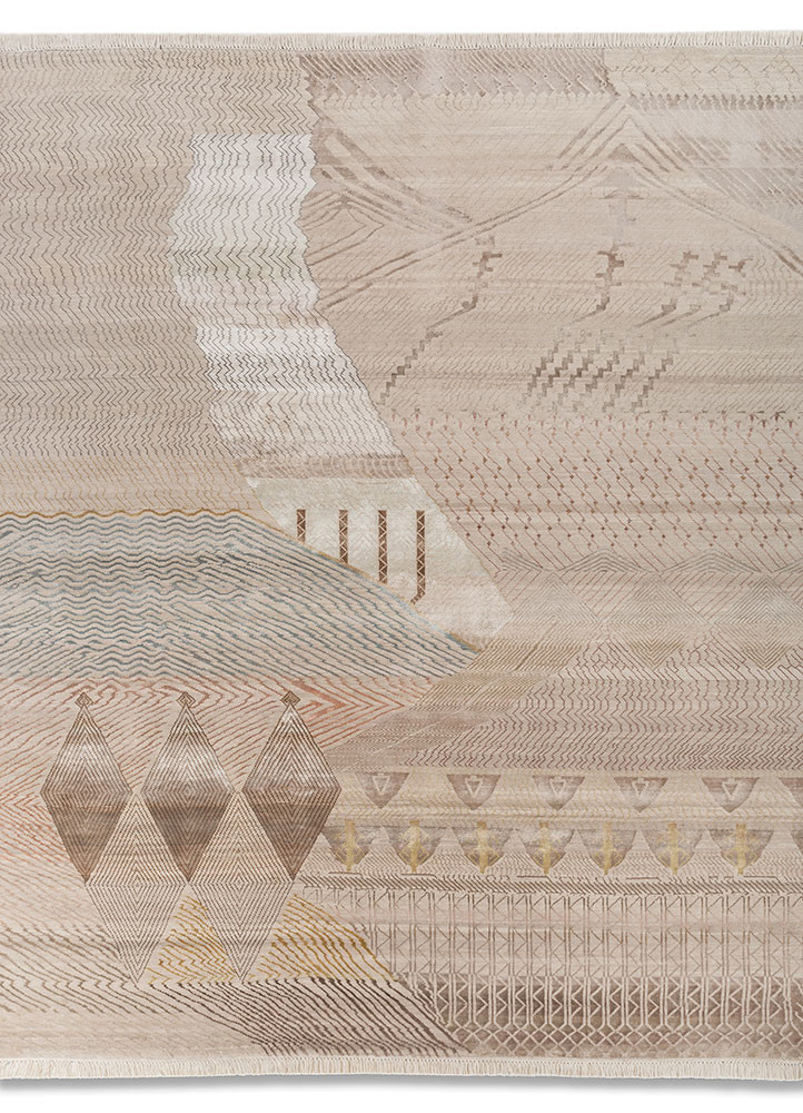 manchaha ivory wool and bamboo silk hand knotted Rug