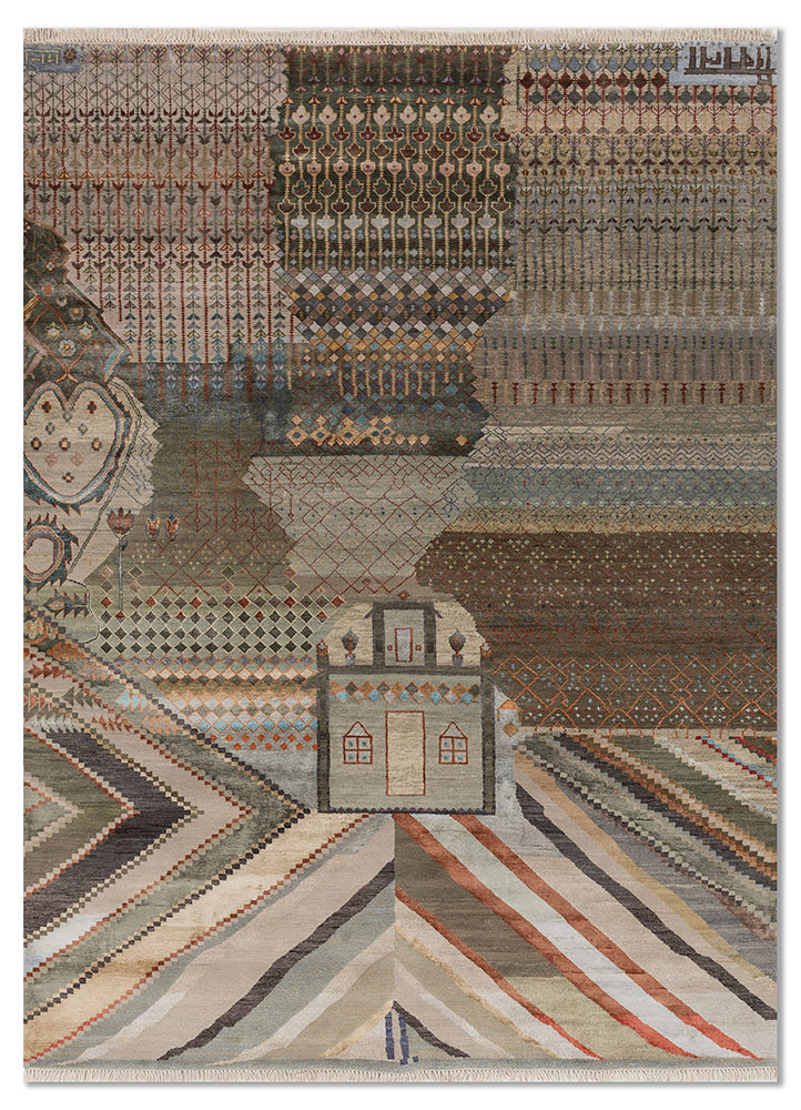 manchaha green wool and bamboo silk hand knotted Rug
