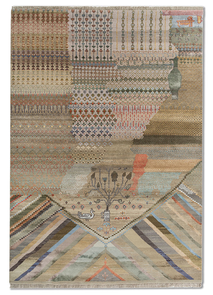 manchaha grey and black wool and bamboo silk hand knotted Rug