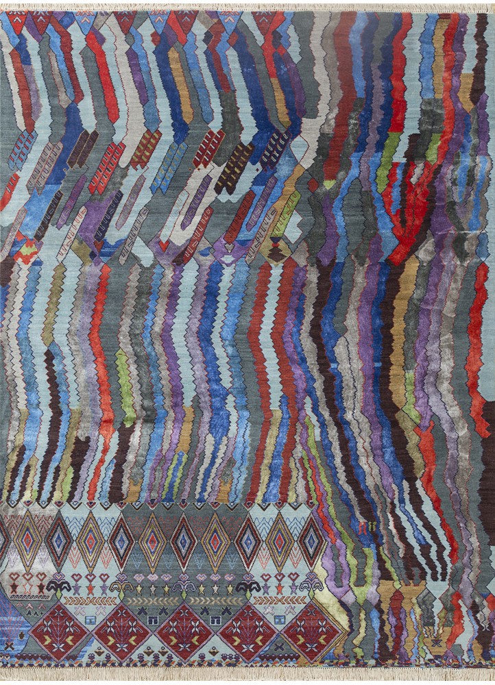 manchaha red and orange wool and bamboo silk hand knotted Rug