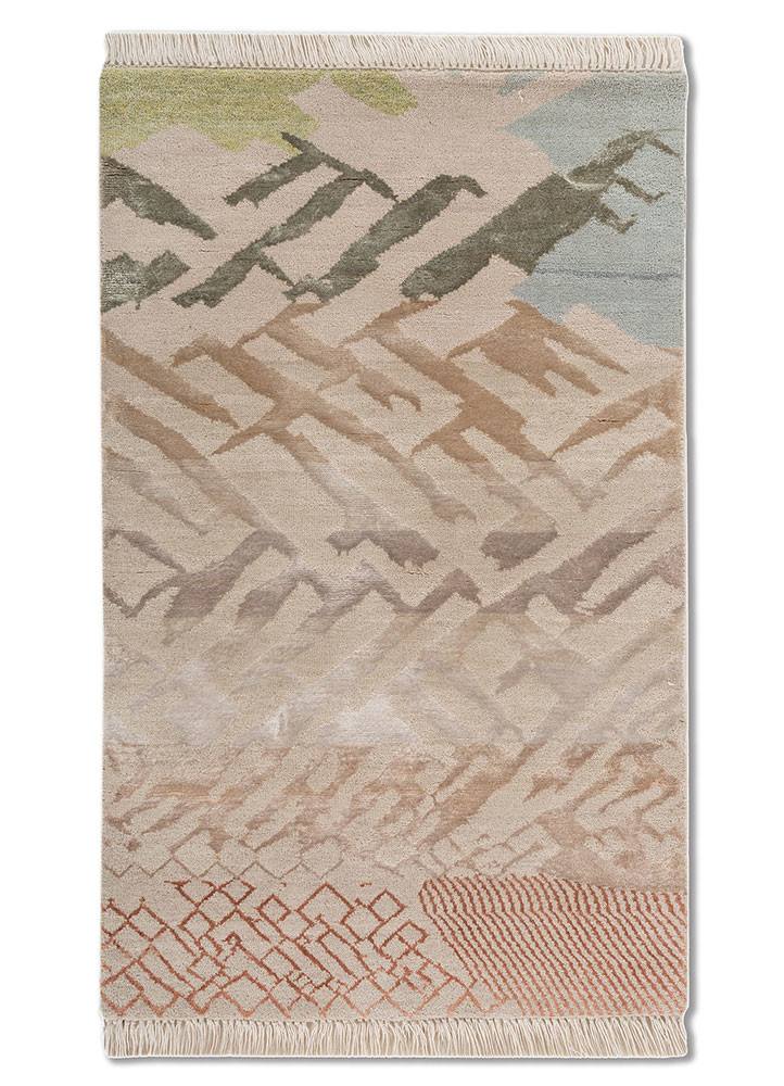 manchaha ivory wool and bamboo silk hand knotted Rug