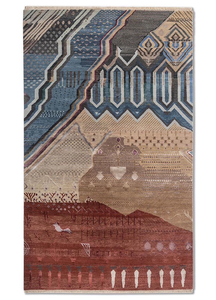 manchaha red and orange wool and bamboo silk hand knotted Rug