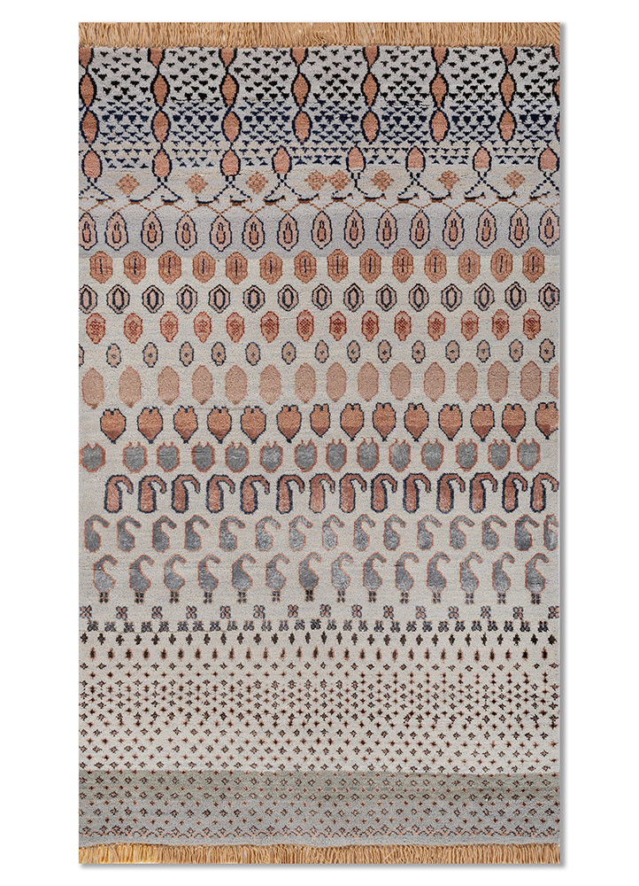manchaha red and orange wool and bamboo silk hand knotted Rug