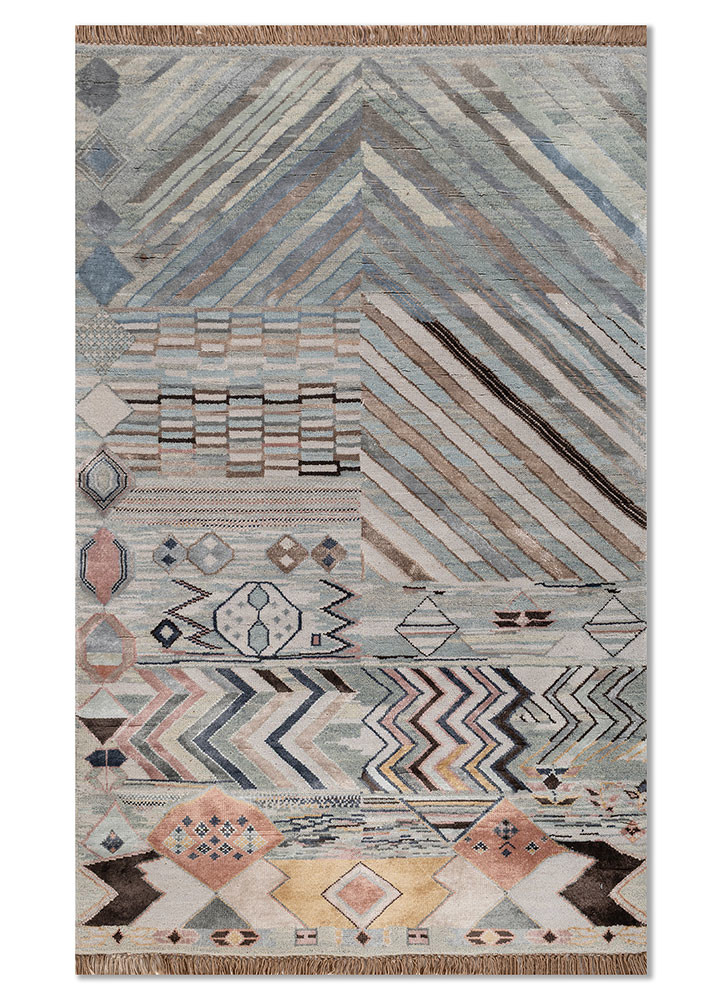 manchaha blue wool and bamboo silk hand knotted Rug