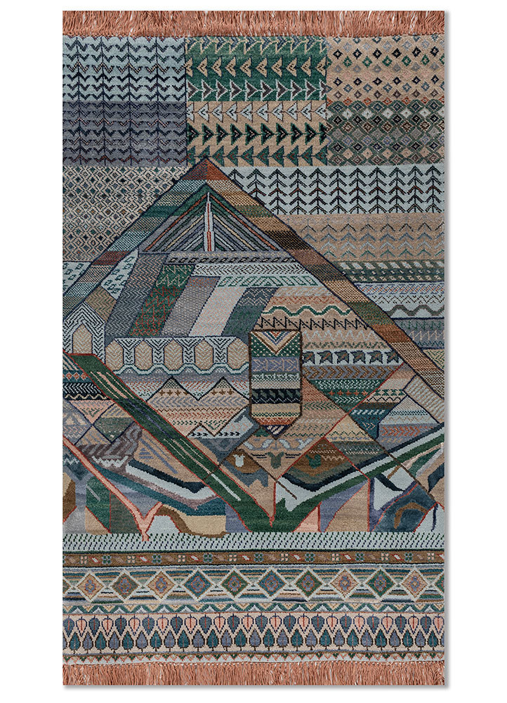 manchaha grey and black wool and bamboo silk hand knotted Rug