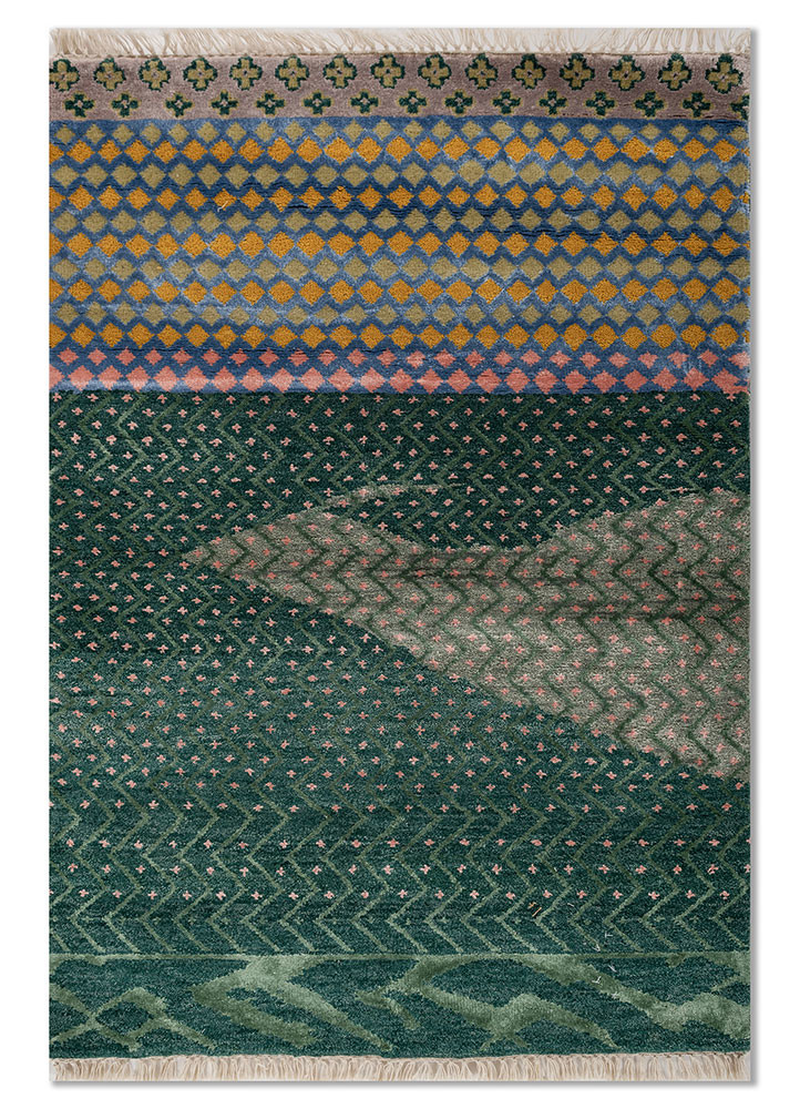 manchaha blue wool and bamboo silk hand knotted Rug