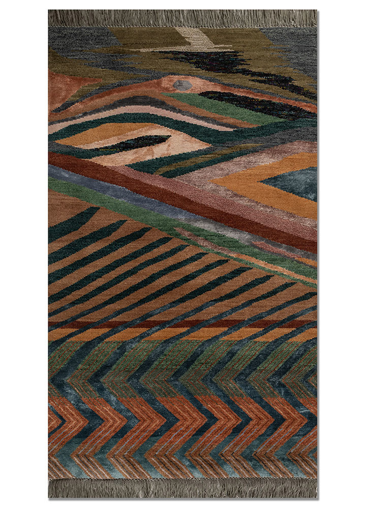 manchaha red and orange wool and bamboo silk hand knotted Rug