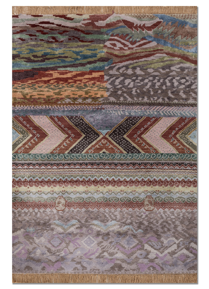 manchaha pink and purple wool and bamboo silk hand knotted Rug