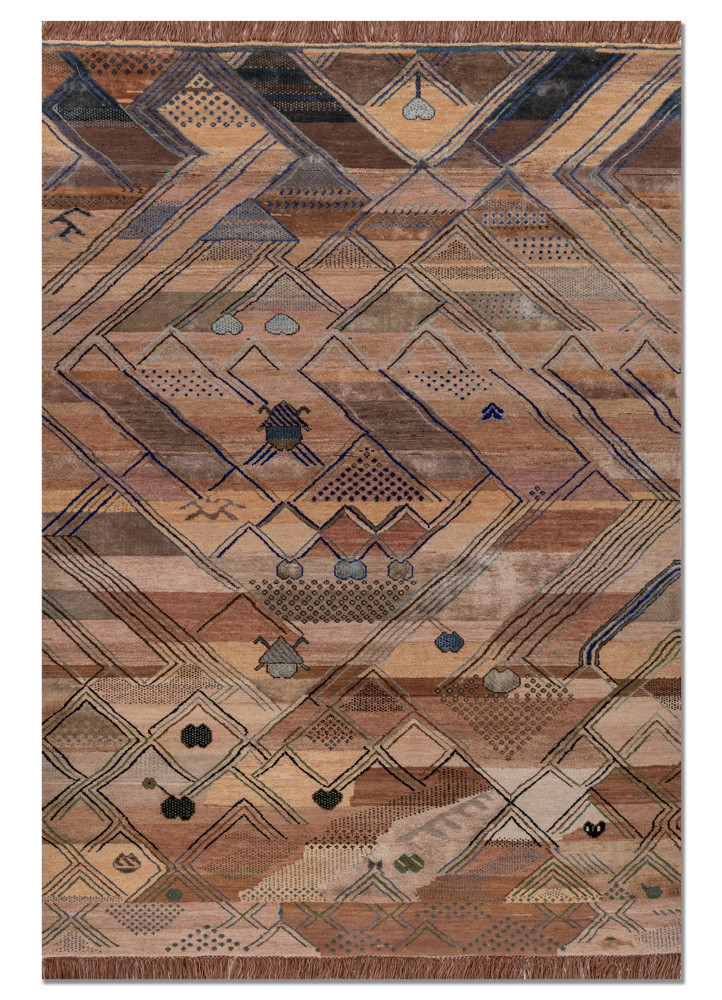 manchaha red and orange wool and bamboo silk hand knotted Rug
