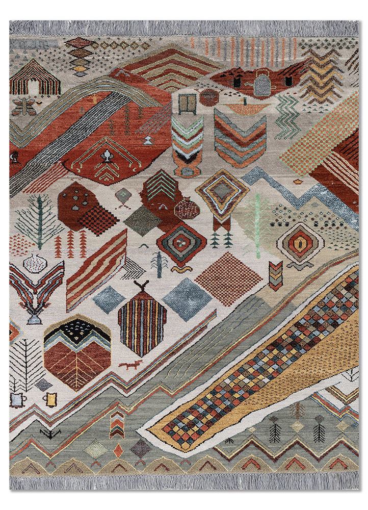 manchaha blue wool and bamboo silk hand knotted Rug