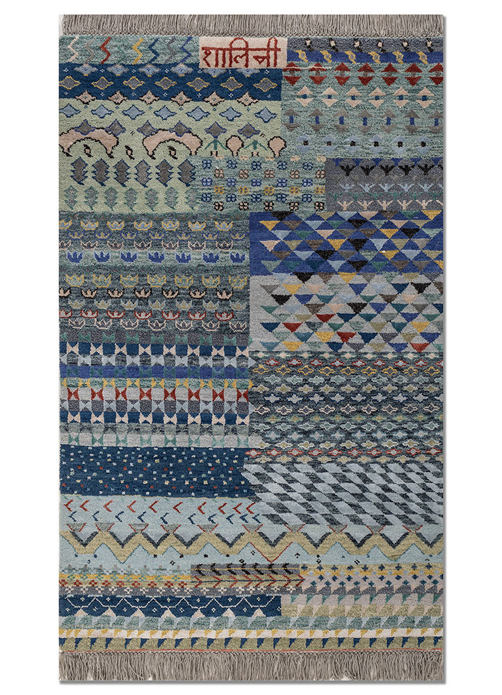 manchaha grey and black wool and bamboo silk hand knotted Rug