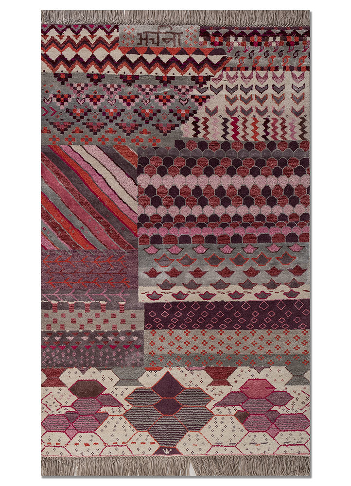 manchaha pink and purple wool and bamboo silk hand knotted Rug