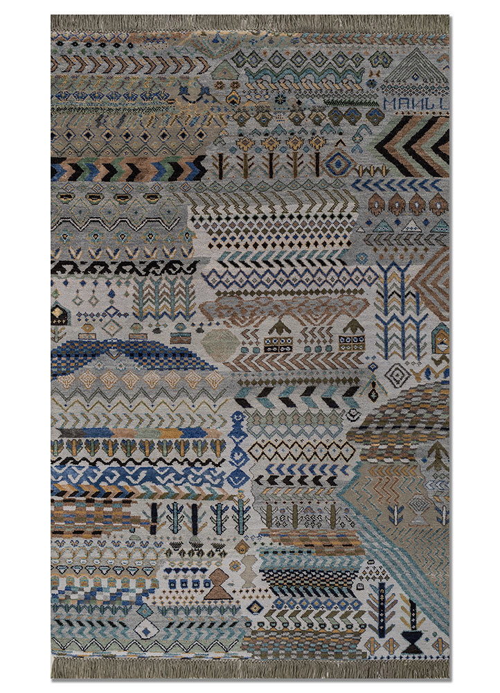 manchaha blue wool and bamboo silk hand knotted Rug