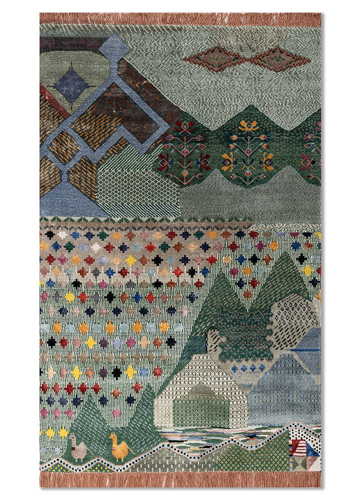 manchaha green wool and bamboo silk hand knotted Rug