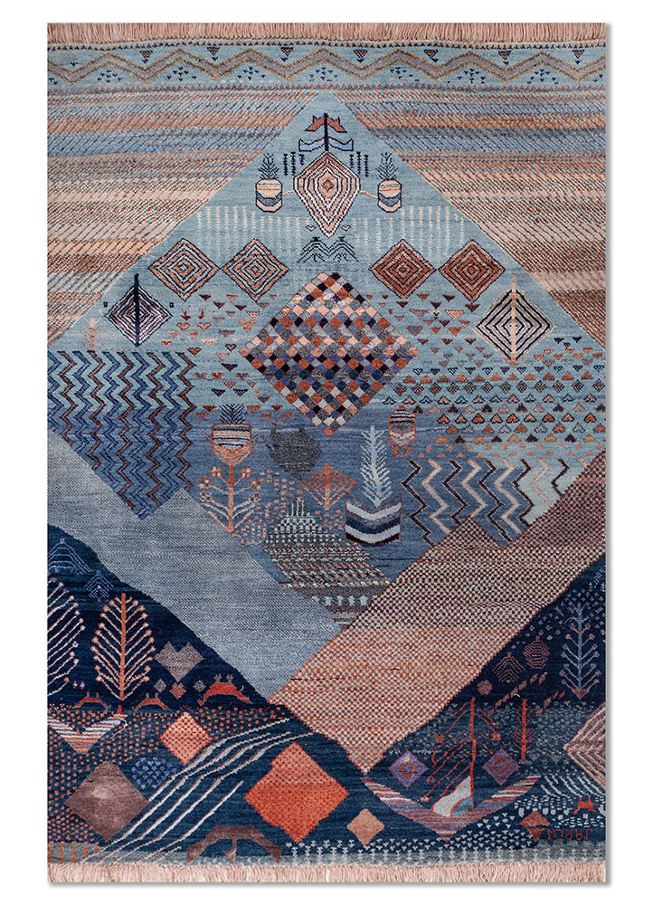 manchaha blue wool and bamboo silk hand knotted Rug