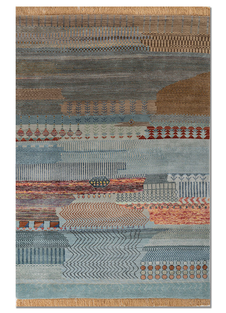manchaha blue wool and bamboo silk hand knotted Rug