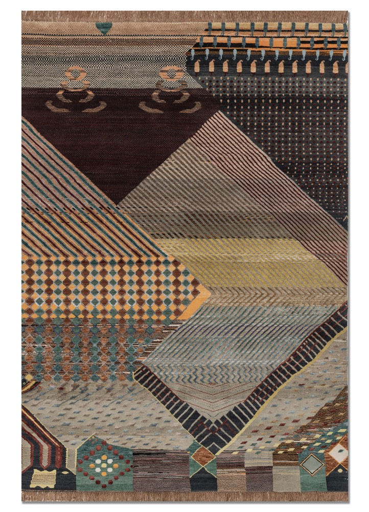 manchaha blue wool and bamboo silk hand knotted Rug