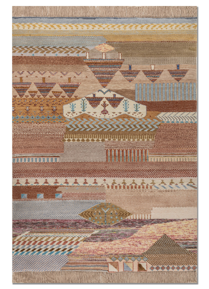 manchaha red and orange wool and bamboo silk hand knotted Rug