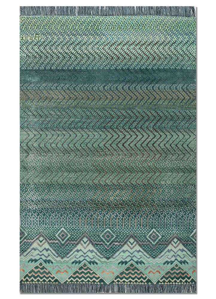 manchaha green wool and bamboo silk hand knotted Rug
