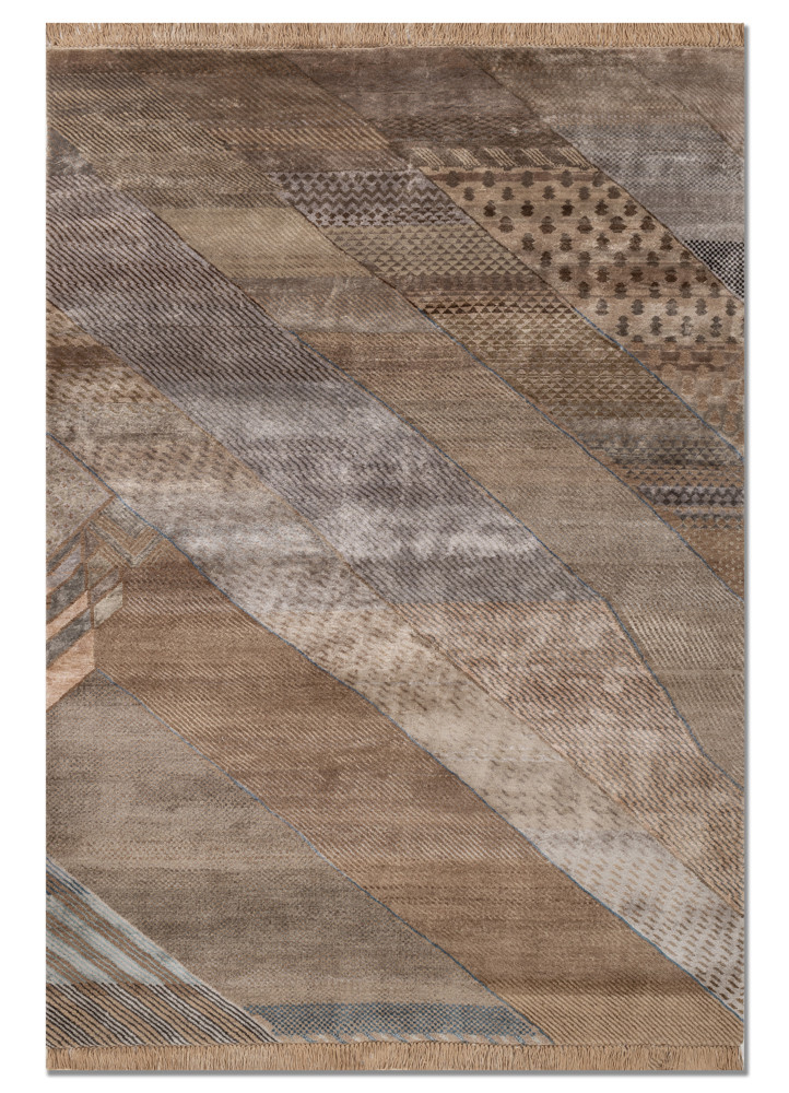 manchaha beige and brown wool and bamboo silk hand knotted Rug