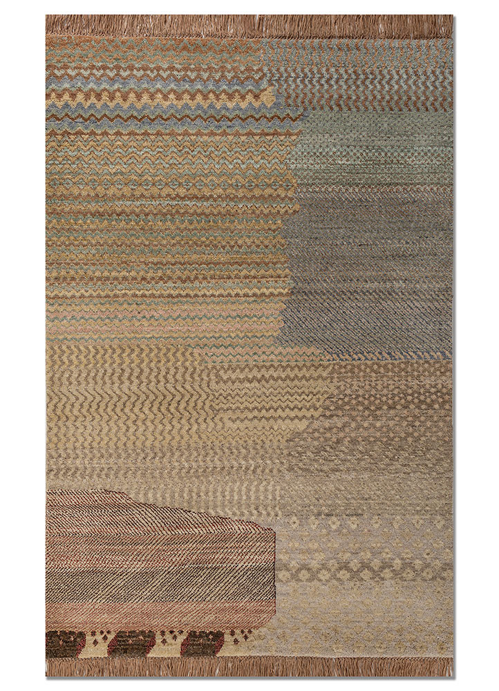 manchaha gold wool and bamboo silk hand knotted Rug