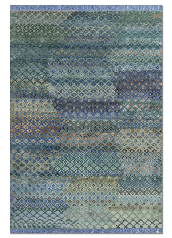 manchaha green wool and bamboo silk hand knotted Rug