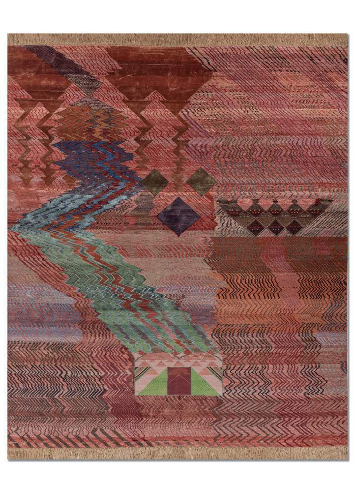 manchaha red and orange wool and bamboo silk hand knotted Rug