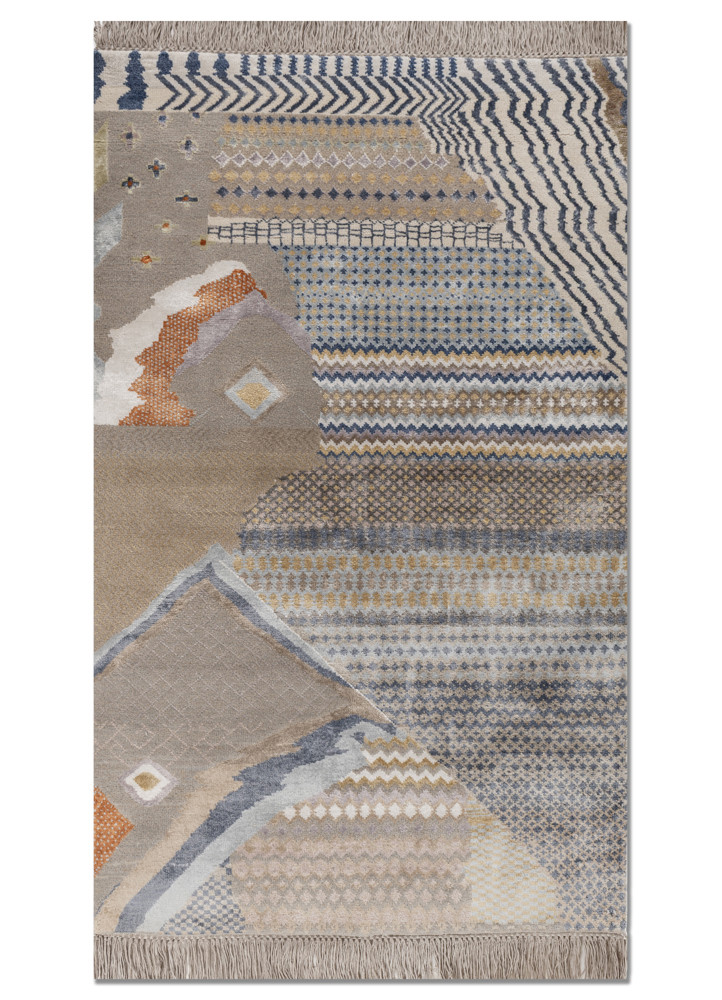 manchaha ivory wool and bamboo silk hand knotted Rug