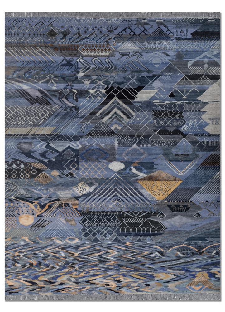 manchaha blue wool and bamboo silk hand knotted Rug