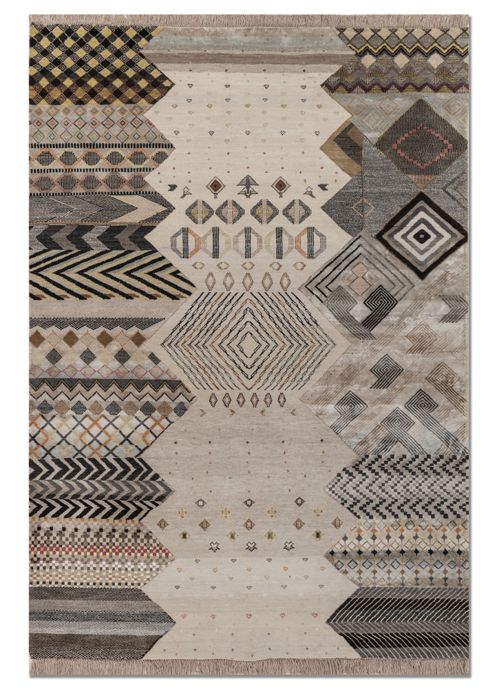 manchaha ivory wool and bamboo silk hand knotted Rug
