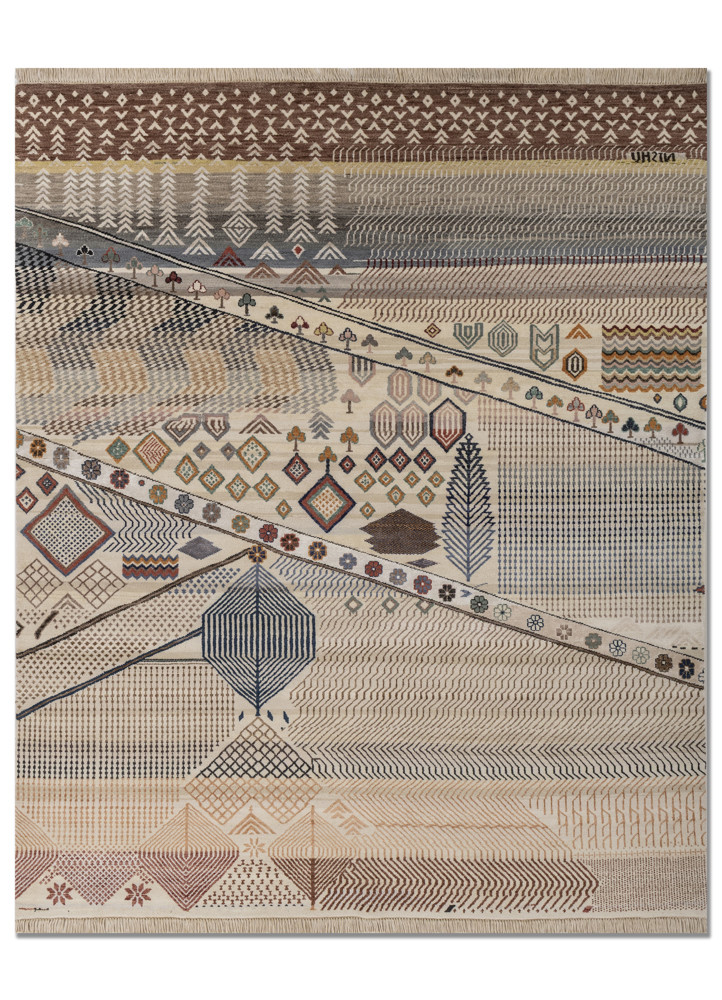 manchaha ivory wool and bamboo silk hand knotted Rug