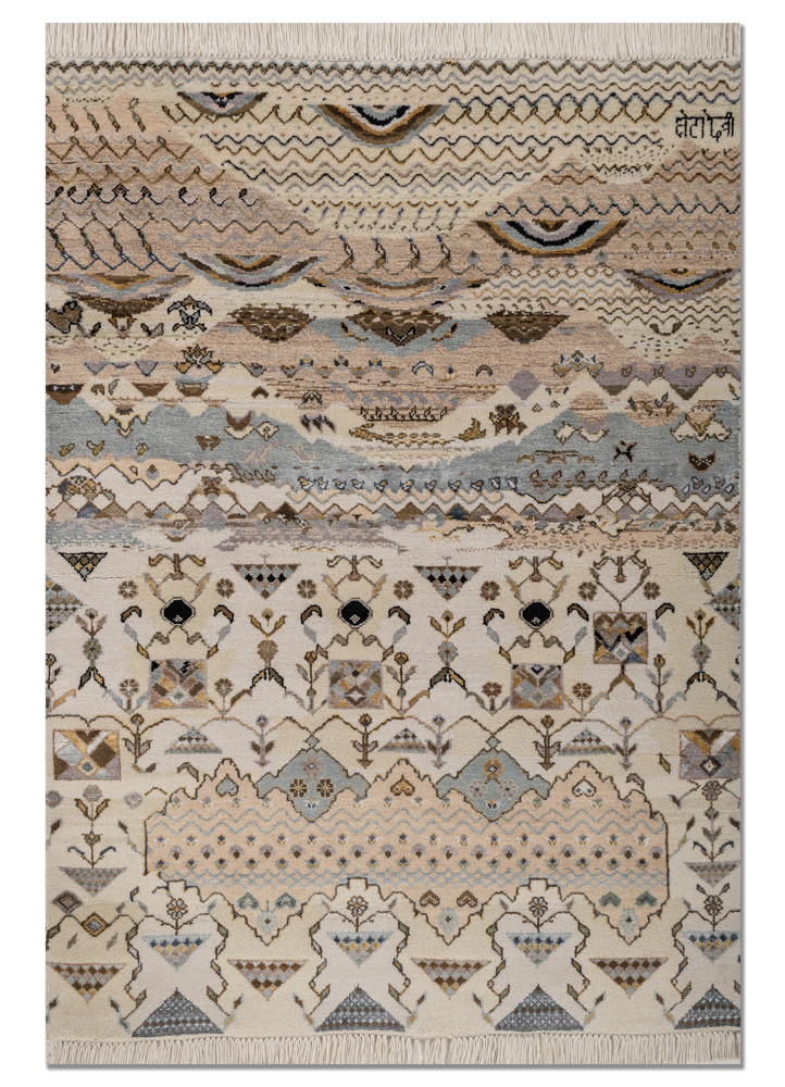 manchaha ivory wool and bamboo silk hand knotted Rug