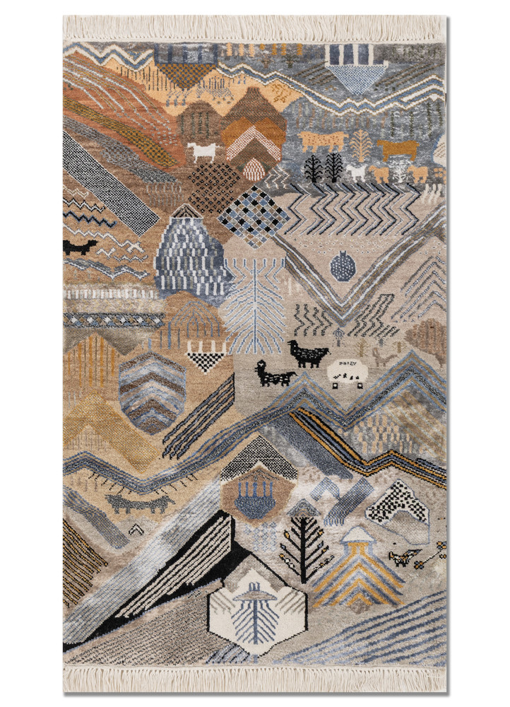 manchaha beige and brown wool and bamboo silk hand knotted Rug