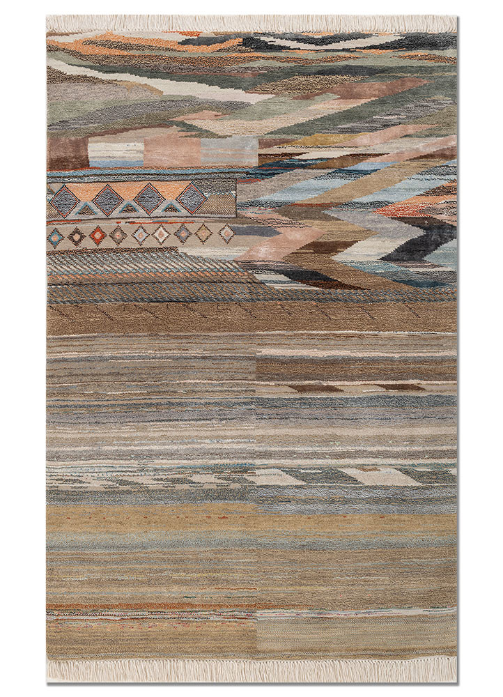 manchaha gold wool and bamboo silk hand knotted Rug