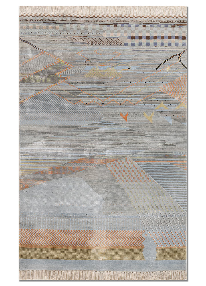 manchaha blue wool and bamboo silk hand knotted Rug
