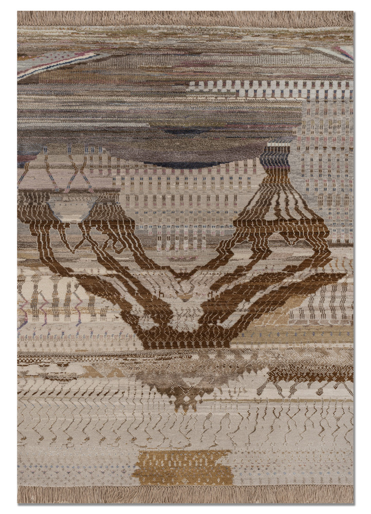 manchaha ivory wool and bamboo silk hand knotted Rug