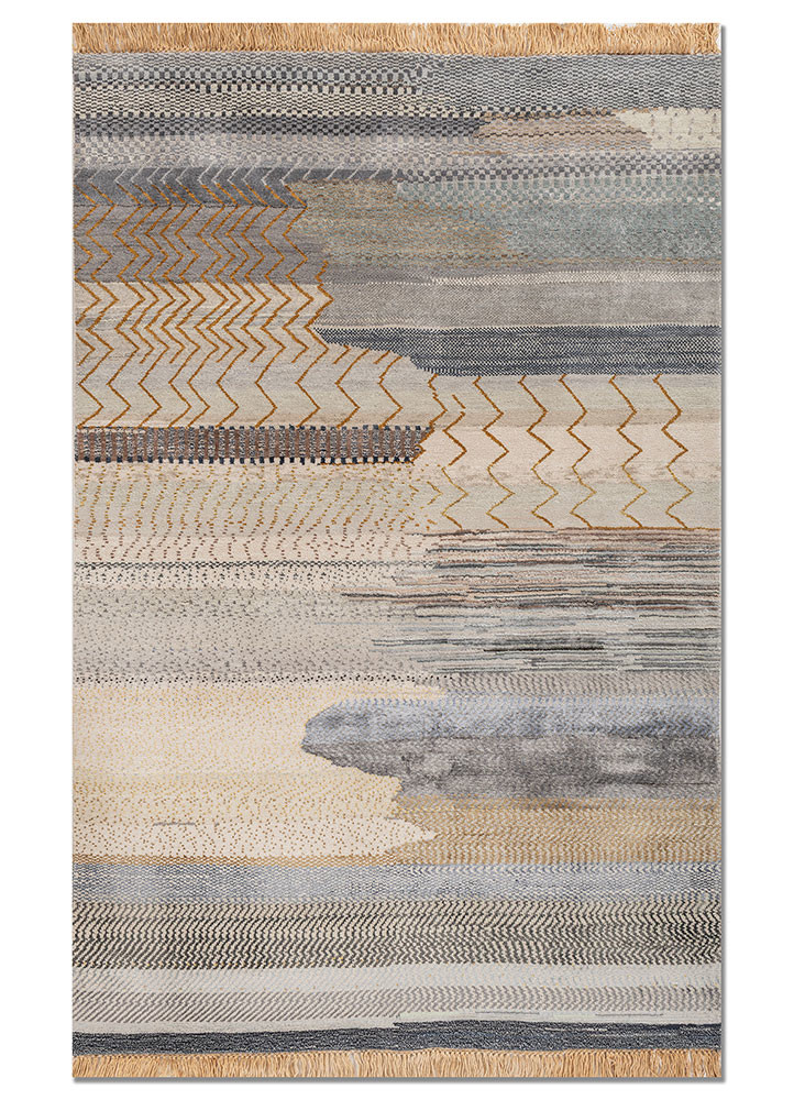 manchaha ivory wool and bamboo silk hand knotted Rug