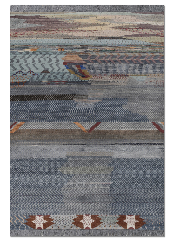 manchaha blue wool and bamboo silk hand knotted Rug