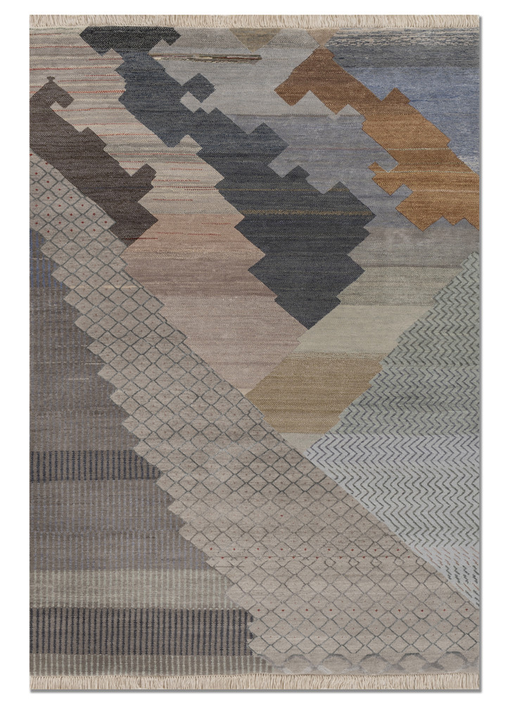 manchaha grey and black wool and bamboo silk hand knotted Rug