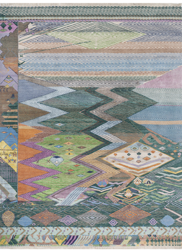 manchaha blue wool and bamboo silk hand knotted Rug