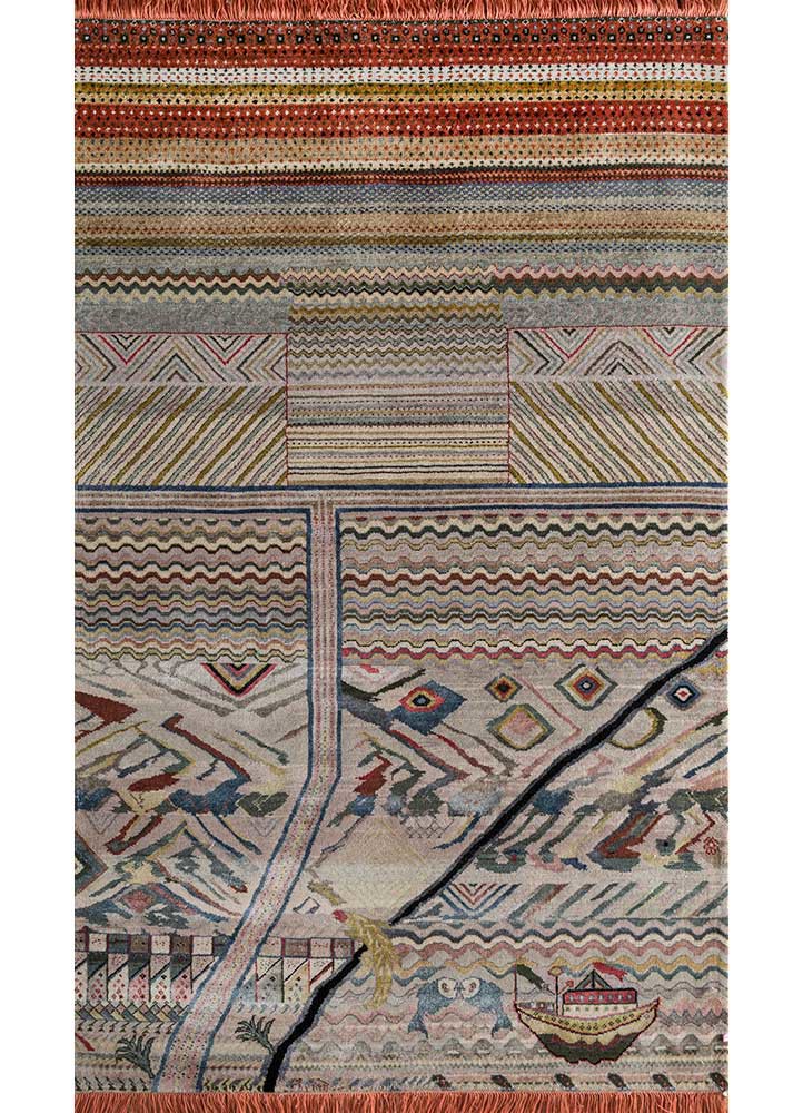 manchaha beige and brown wool and bamboo silk hand knotted Rug