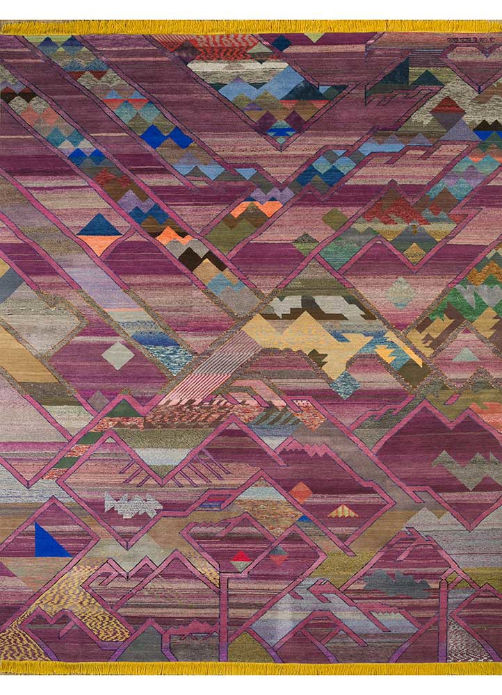 freedom manchaha pink and purple wool and bamboo silk hand knotted Rug