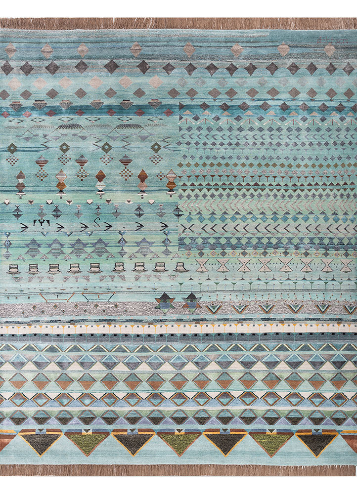 freedom manchaha blue wool and bamboo silk hand knotted Rug