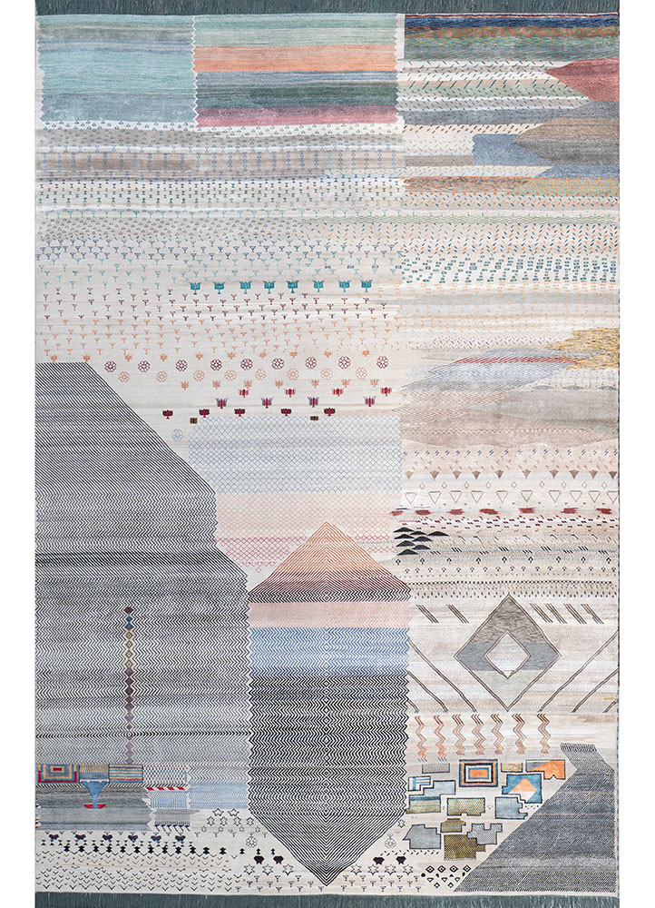 freedom manchaha blue wool and bamboo silk hand knotted Rug