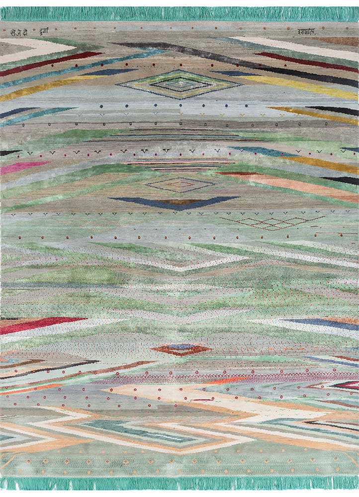 freedom manchaha blue wool and bamboo silk hand knotted Rug