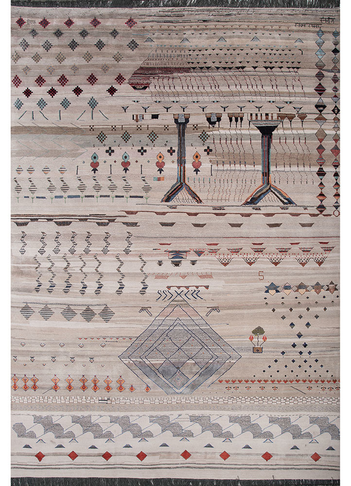 freedom manchaha ivory wool and bamboo silk hand knotted Rug