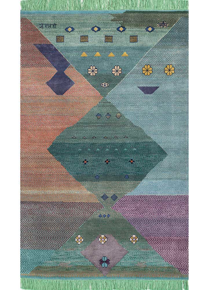 freedom manchaha green wool and bamboo silk hand knotted Rug