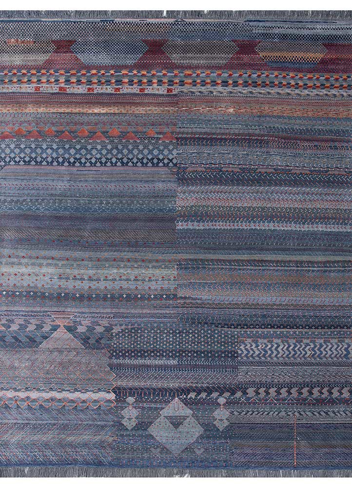freedom manchaha blue wool and bamboo silk hand knotted Rug