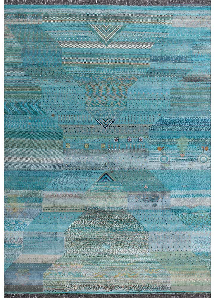 freedom manchaha blue wool and bamboo silk hand knotted Rug
