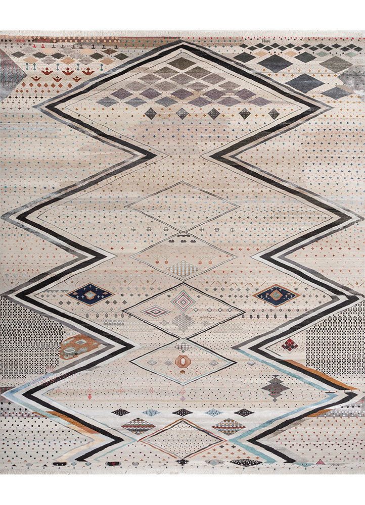 freedom manchaha ivory wool and bamboo silk hand knotted Rug